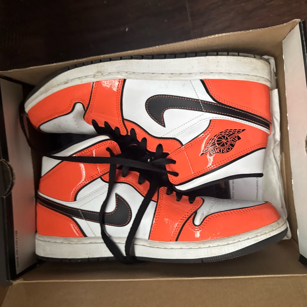 Nike Men's Orange and White High-Top Sneakers